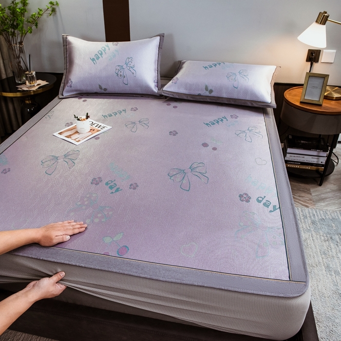 91家纺网 家纺一手货源 找家纺 全季家居 2025新款900D高精密三色纬提花冰丝凉席 床笠-蝴蝶结