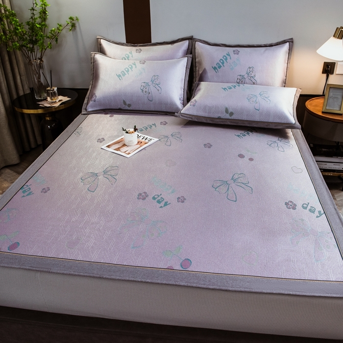 91家纺网 家纺一手货源 找家纺 全季家居 2025新款900D高精密三色纬提花冰丝凉席 床笠-蝴蝶结