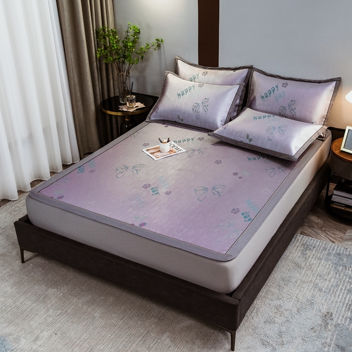 91家纺网 家纺一手货源 找家纺 全季家居 2025新款900D高精密三色纬提花冰丝凉席 床笠-蝴蝶结