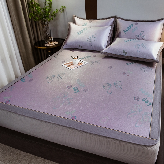 91家纺网 家纺一手货源 找家纺 全季家居 2025新款900D高精密三色纬提花冰丝凉席 床笠-蝴蝶结