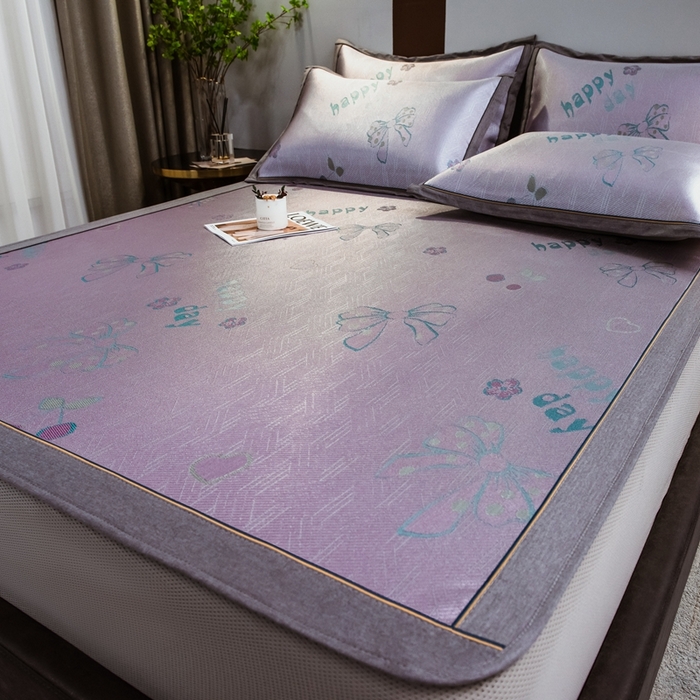 91家纺网 家纺一手货源 找家纺 全季家居 2025新款900D高精密三色纬提花冰丝凉席 床笠-蝴蝶结