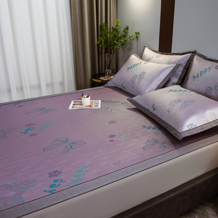 91家纺网 家纺一手货源 找家纺 全季家居 2025新款900D高精密三色纬提花冰丝凉席 床笠-蝴蝶结