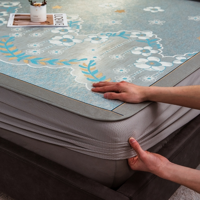 91家纺网 家纺一手货源 找家纺 全季家居 2025新款900D高精密三色纬提花冰丝凉席 床笠-静谧之夏