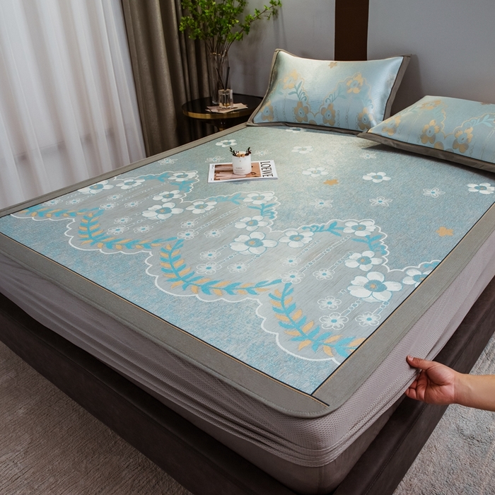 91家纺网 家纺一手货源 找家纺 全季家居 2025新款900D高精密三色纬提花冰丝凉席 床笠-静谧之夏