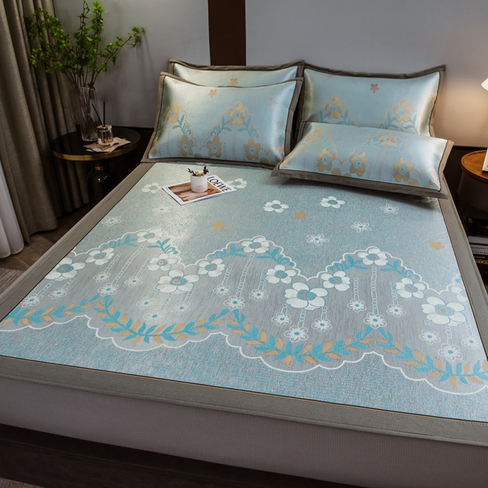 91家纺网 家纺一手货源 找家纺 全季家居 2025新款900D高精密三色纬提花冰丝凉席 床笠-静谧之夏