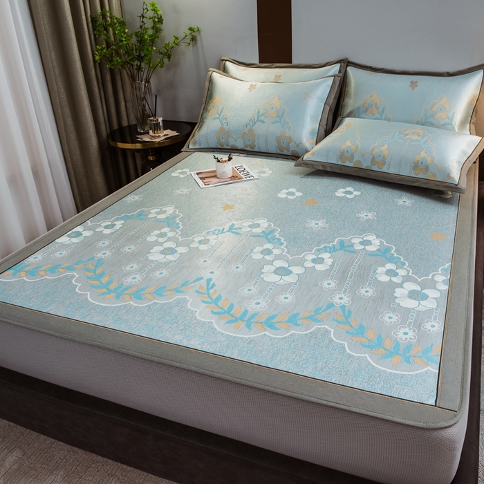 91家纺网 家纺一手货源 找家纺 全季家居 2025新款900D高精密三色纬提花冰丝凉席 床笠-静谧之夏