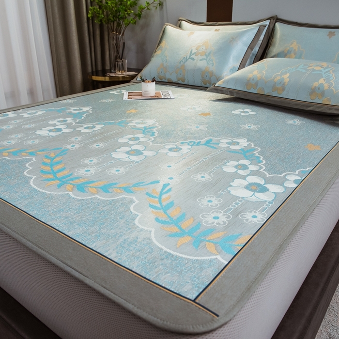 91家纺网 家纺一手货源 找家纺 全季家居 2025新款900D高精密三色纬提花冰丝凉席 床笠-静谧之夏