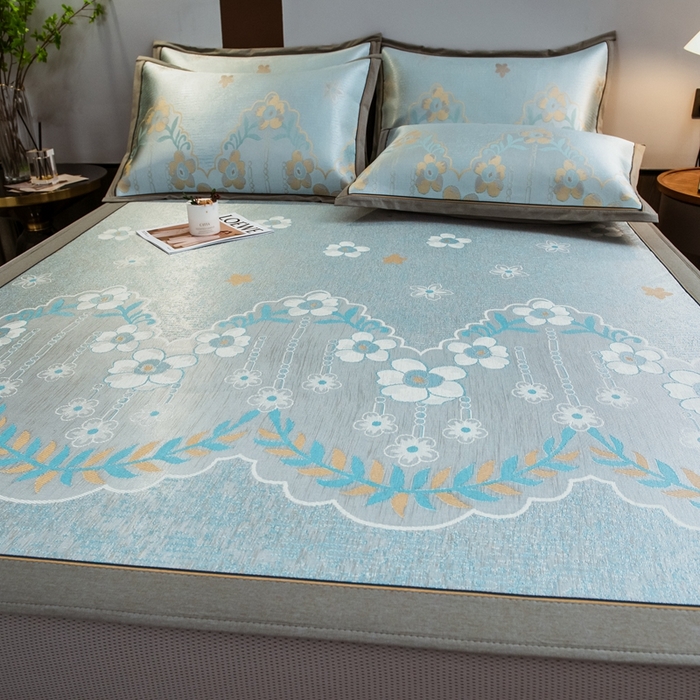 91家纺网 家纺一手货源 找家纺 全季家居 2025新款900D高精密三色纬提花冰丝凉席 床笠-静谧之夏