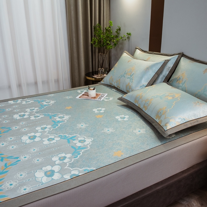 91家纺网 家纺一手货源 找家纺 全季家居 2025新款900D高精密三色纬提花冰丝凉席 床笠-静谧之夏