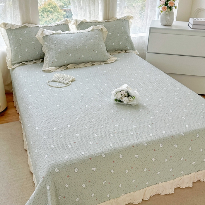 91家纺网 家纺一手货源 找家纺 添越家纺2025新款纯棉砂洗床盖三件套四件套系列 小布丁-绿