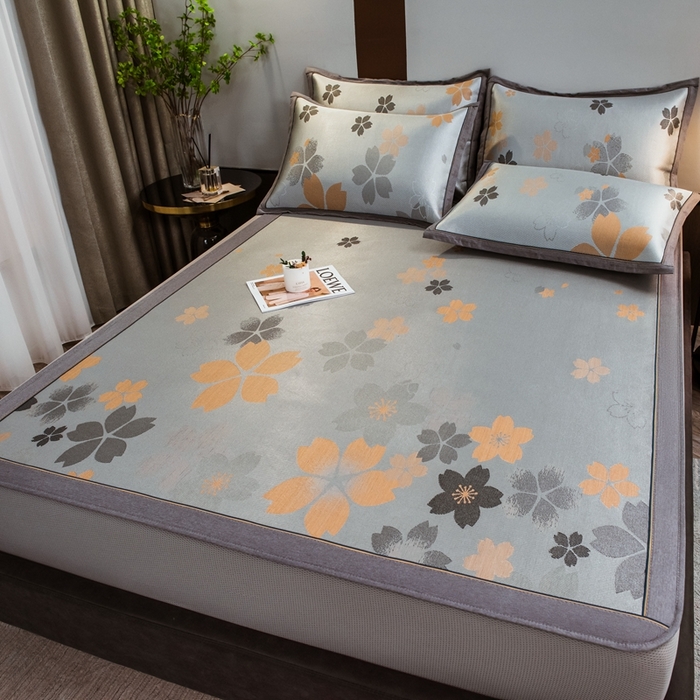 91家纺网 家纺一手货源 找家纺 全季家居 2025新款900D高精密三色纬提花冰丝凉席 床笠-静享花开