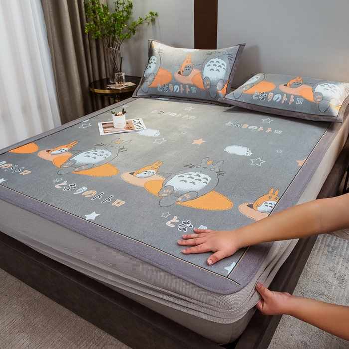 全季家居 2025新款900D高精密三色纬提花冰丝凉席 床笠-龙小猫-黄