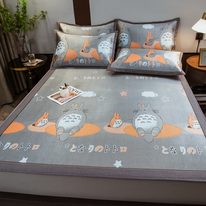 91家纺网 家纺一手货源 找家纺 全季家居 2025新款900D高精密三色纬提花冰丝凉席 床笠-龙小猫-黄