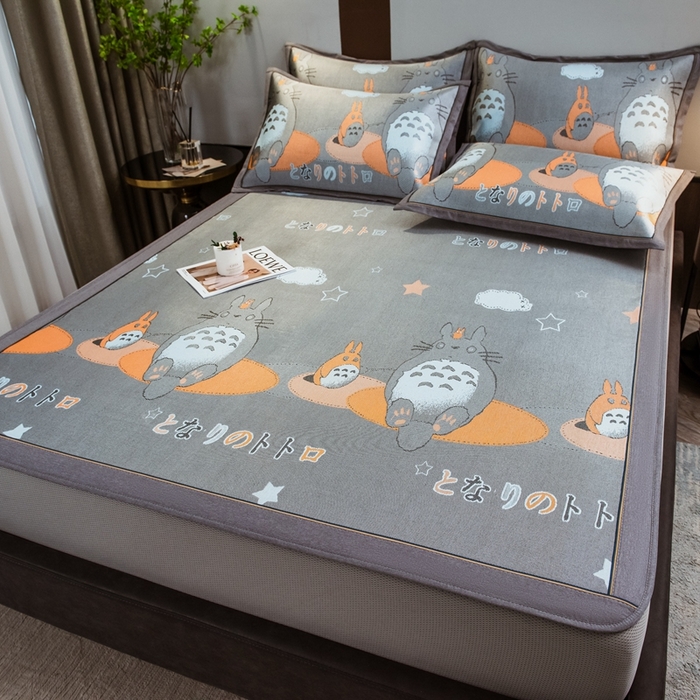 91家纺网 家纺一手货源 找家纺 全季家居 2025新款900D高精密三色纬提花冰丝凉席 床笠-龙小猫-黄