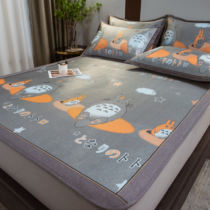 91家纺网 家纺一手货源 找家纺 全季家居 2025新款900D高精密三色纬提花冰丝凉席 床笠-龙小猫-黄