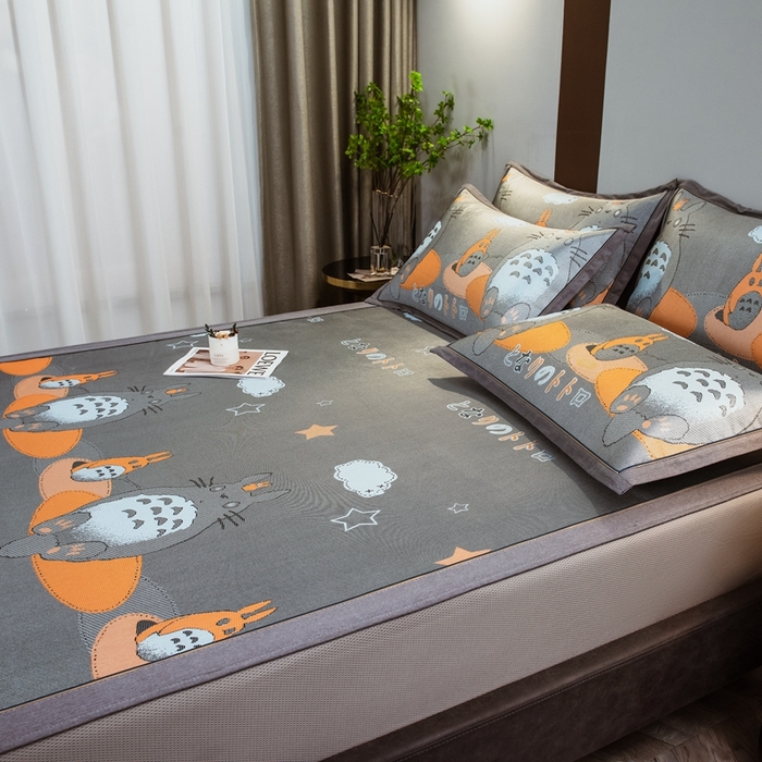 91家纺网 家纺一手货源 找家纺 全季家居 2025新款900D高精密三色纬提花冰丝凉席 床笠-龙小猫-黄