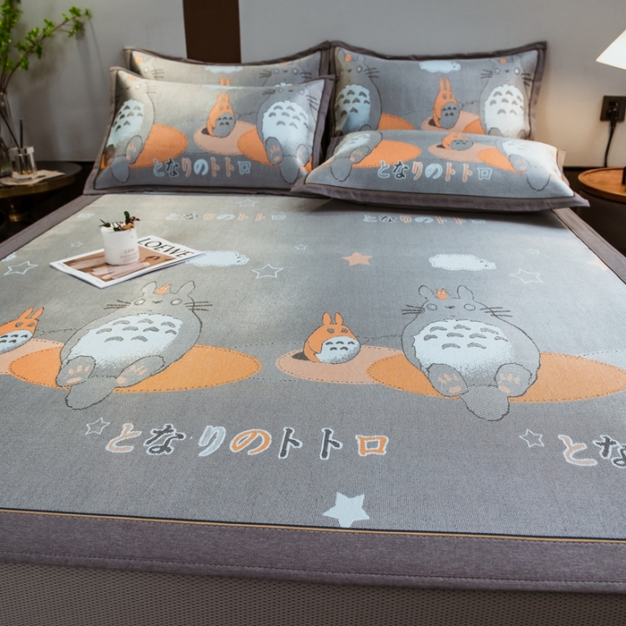 91家纺网 家纺一手货源 找家纺 全季家居 2025新款900D高精密三色纬提花冰丝凉席 床笠-龙小猫-黄