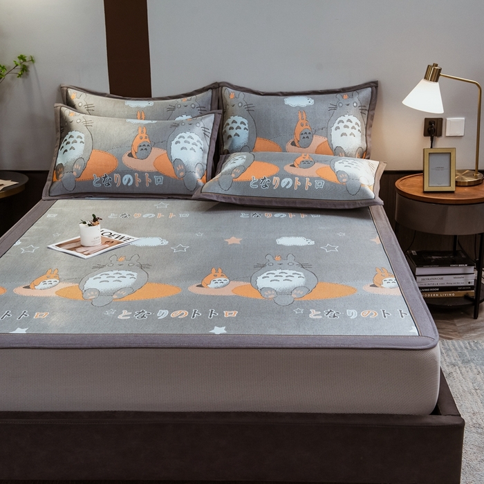 91家纺网 家纺一手货源 找家纺 全季家居 2025新款900D高精密三色纬提花冰丝凉席 床笠-龙小猫-黄