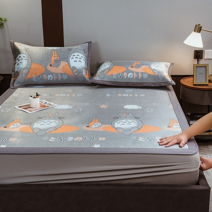 91家纺网 家纺一手货源 找家纺 全季家居 2025新款900D高精密三色纬提花冰丝凉席 床笠-龙小猫-黄