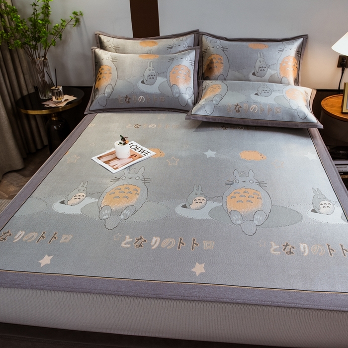 91家纺网 家纺一手货源 找家纺 全季家居 2025新款900D高精密三色纬提花冰丝凉席 床笠-龙小猫-灰