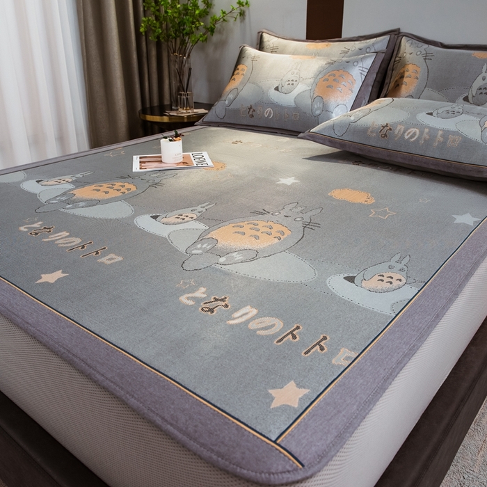 91家纺网 家纺一手货源 找家纺 全季家居 2025新款900D高精密三色纬提花冰丝凉席 床笠-龙小猫-灰