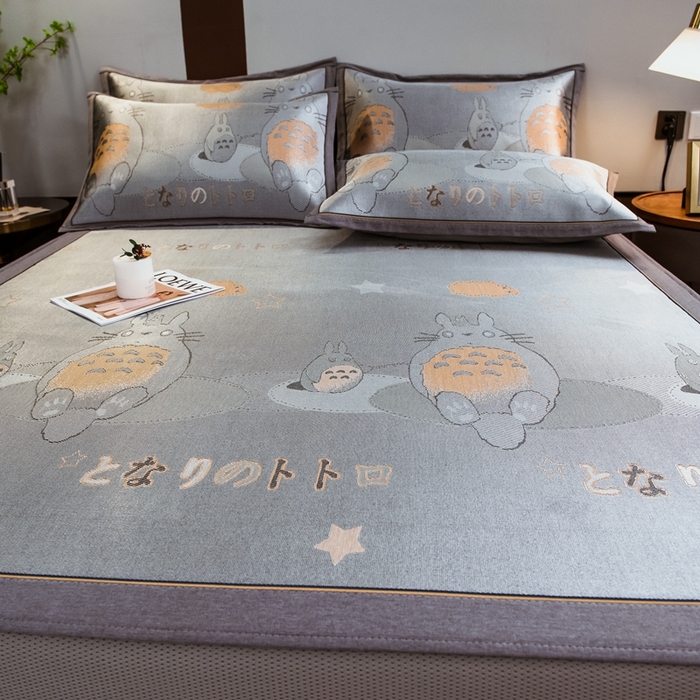 91家纺网 家纺一手货源 找家纺 全季家居 2025新款900D高精密三色纬提花冰丝凉席 床笠-龙小猫-灰