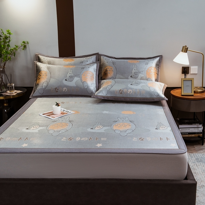 91家纺网 家纺一手货源 找家纺 全季家居 2025新款900D高精密三色纬提花冰丝凉席 床笠-龙小猫-灰