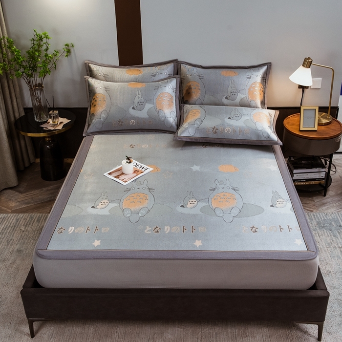 91家纺网 家纺一手货源 找家纺 全季家居 2025新款900D高精密三色纬提花冰丝凉席 床笠-龙小猫-灰