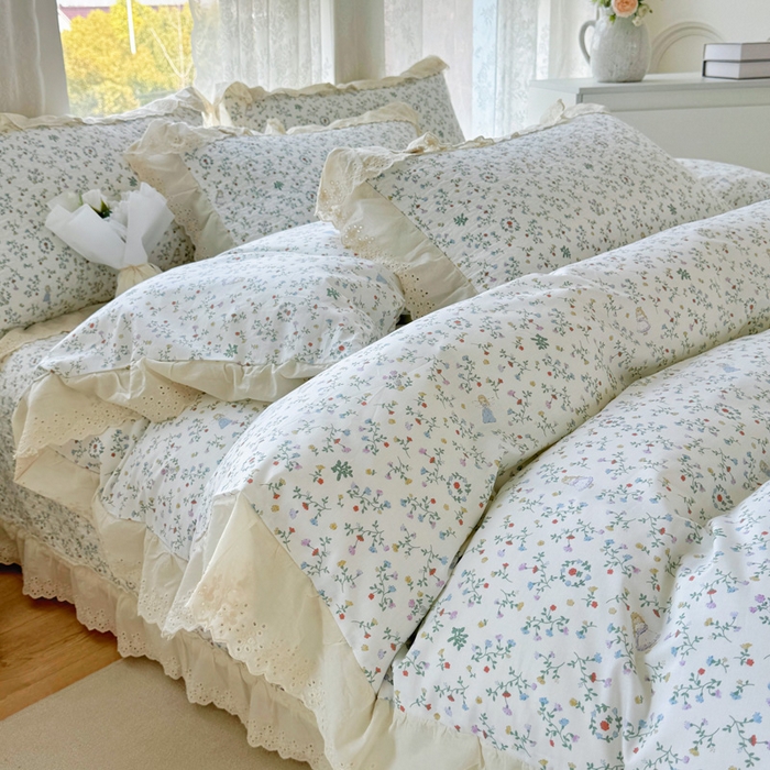 91家纺网 家纺一手货源 找家纺 添越家纺2025新款纯棉砂洗床盖三件套四件套系列 一枝如画