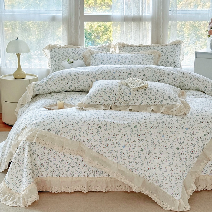 91家纺网 家纺一手货源 找家纺 添越家纺2025新款纯棉砂洗床盖三件套四件套系列 一枝如画