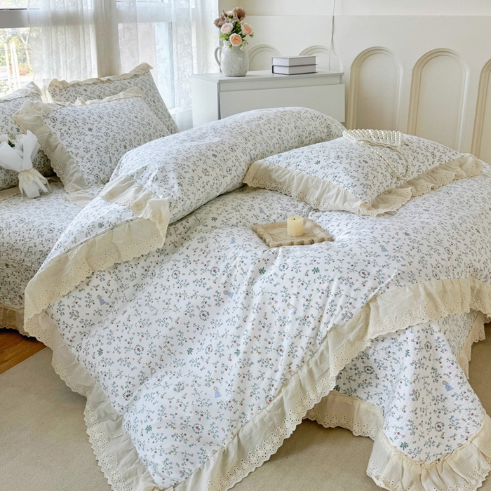 91家纺网 家纺一手货源 找家纺 添越家纺2025新款纯棉砂洗床盖三件套四件套系列 一枝如画