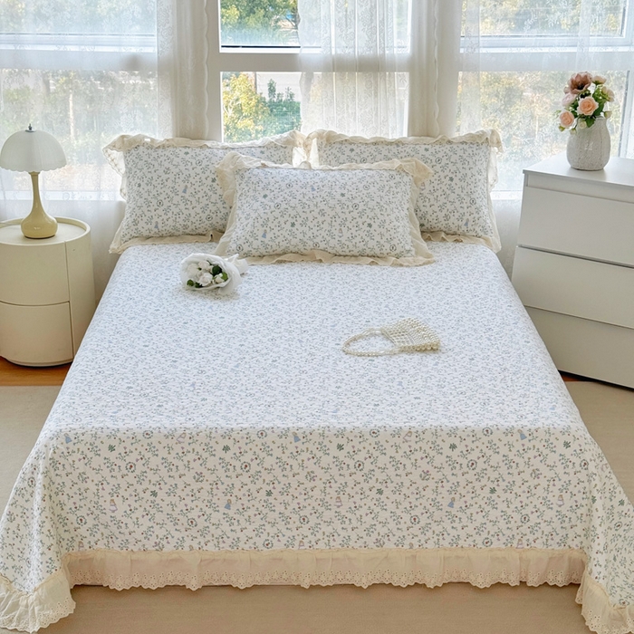 91家纺网 家纺一手货源 找家纺 添越家纺2025新款纯棉砂洗床盖三件套四件套系列 一枝如画