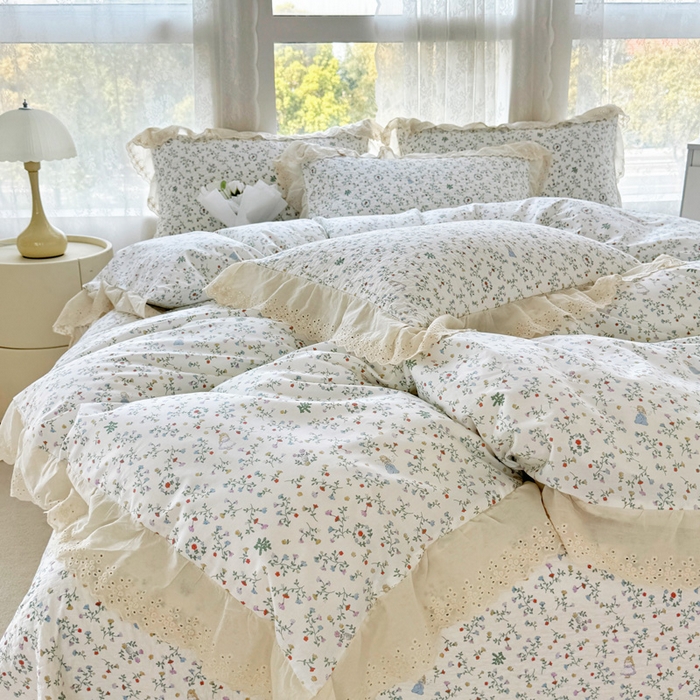 91家纺网 家纺一手货源 找家纺 添越家纺2025新款纯棉砂洗床盖三件套四件套系列 一枝如画