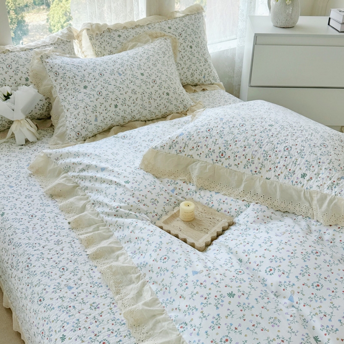 91家纺网 家纺一手货源 找家纺 添越家纺2025新款纯棉砂洗床盖三件套四件套系列 一枝如画