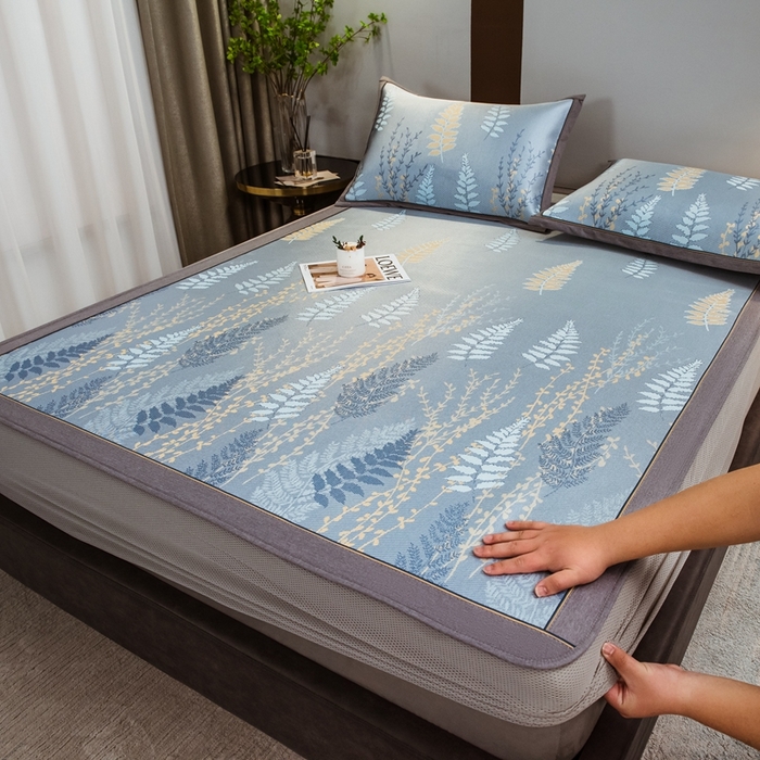 全季家居 2025新款900D高精密三色纬提花冰丝凉席 床笠-陌上草熏