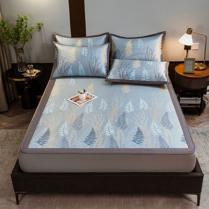 91家纺网 家纺一手货源 找家纺 全季家居 2025新款900D高精密三色纬提花冰丝凉席 床笠-陌上草熏