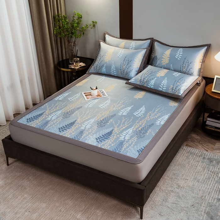 91家纺网 家纺一手货源 找家纺 全季家居 2025新款900D高精密三色纬提花冰丝凉席 床笠-陌上草熏