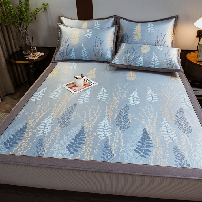 91家纺网 家纺一手货源 找家纺 全季家居 2025新款900D高精密三色纬提花冰丝凉席 床笠-陌上草熏