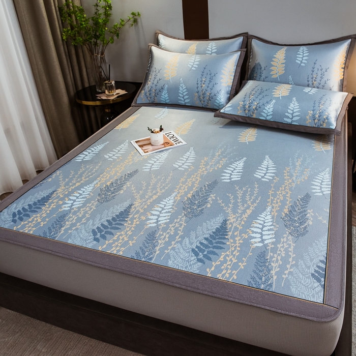 91家纺网 家纺一手货源 找家纺 全季家居 2025新款900D高精密三色纬提花冰丝凉席 床笠-陌上草熏