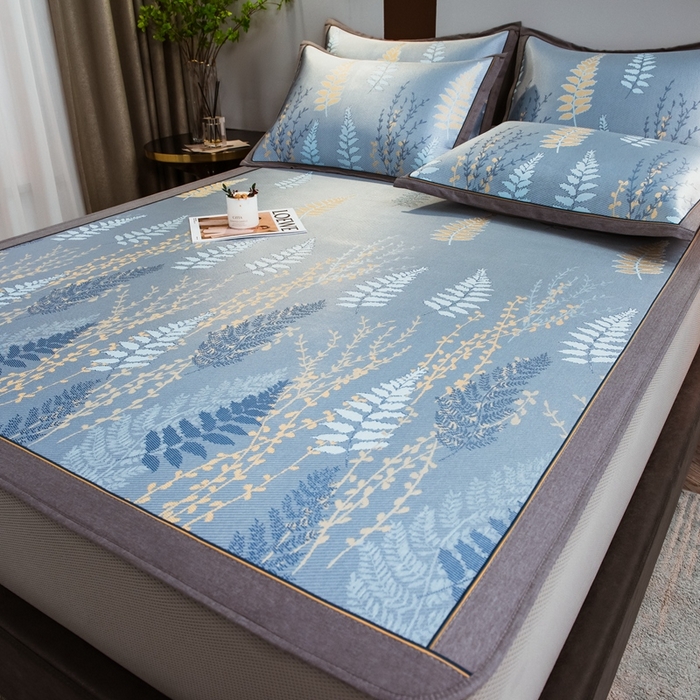 91家纺网 家纺一手货源 找家纺 全季家居 2025新款900D高精密三色纬提花冰丝凉席 床笠-陌上草熏