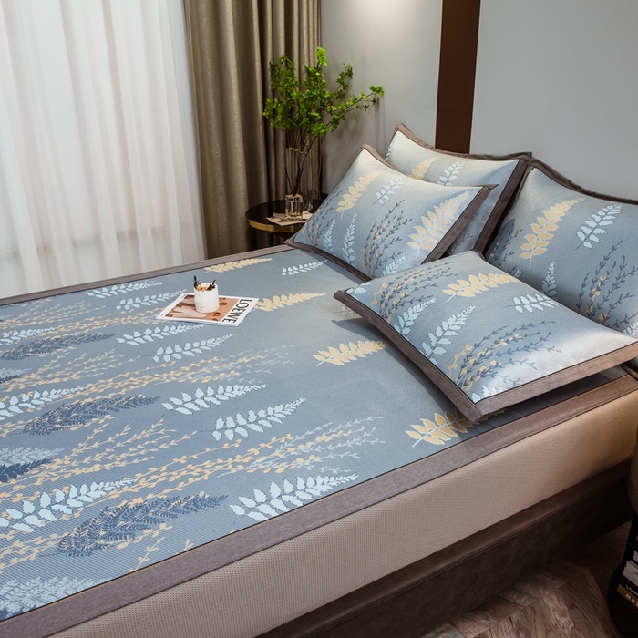 91家纺网 家纺一手货源 找家纺 全季家居 2025新款900D高精密三色纬提花冰丝凉席 床笠-陌上草熏