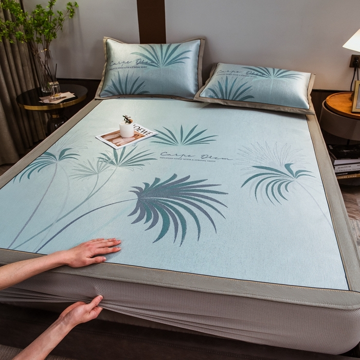 91家纺网 家纺一手货源 找家纺 全季家居 2025新款900D高精密三色纬提花冰丝凉席 床笠-夏之语