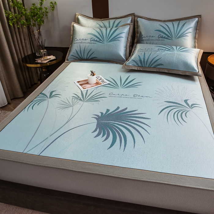 91家纺网 家纺一手货源 找家纺 全季家居 2025新款900D高精密三色纬提花冰丝凉席 床笠-夏之语