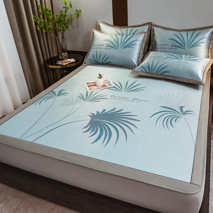 91家纺网 家纺一手货源 找家纺 全季家居 2025新款900D高精密三色纬提花冰丝凉席 床笠-夏之语