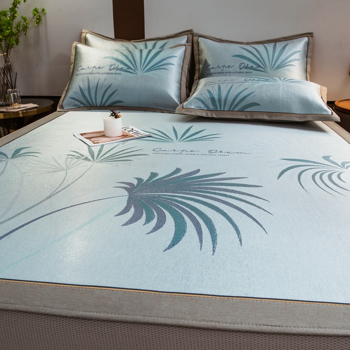 91家纺网 家纺一手货源 找家纺 全季家居 2025新款900D高精密三色纬提花冰丝凉席 床笠-夏之语