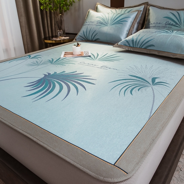 91家纺网 家纺一手货源 找家纺 全季家居 2025新款900D高精密三色纬提花冰丝凉席 床笠-夏之语