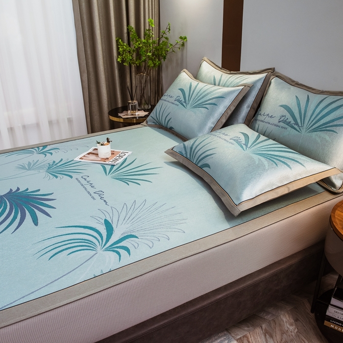 91家纺网 家纺一手货源 找家纺 全季家居 2025新款900D高精密三色纬提花冰丝凉席 床笠-夏之语