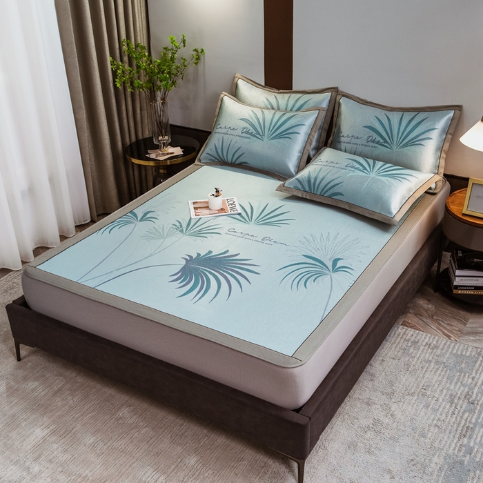 91家纺网 家纺一手货源 找家纺 全季家居 2025新款900D高精密三色纬提花冰丝凉席 床笠-夏之语