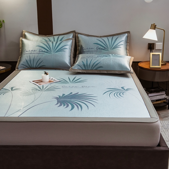 91家纺网 家纺一手货源 找家纺 全季家居 2025新款900D高精密三色纬提花冰丝凉席 床笠-夏之语