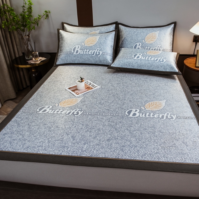 91家纺网 家纺一手货源 找家纺 全季家居 2025新款900D高精密三色纬提花冰丝凉席 床笠-羽叶